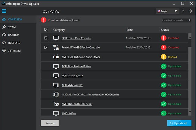 Tìm và update driver mới nhất, giúp hệ thống đạt hiệu suất tối đa