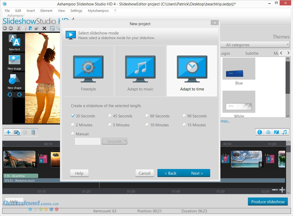 Tự chọn thời lượng cho slideshow