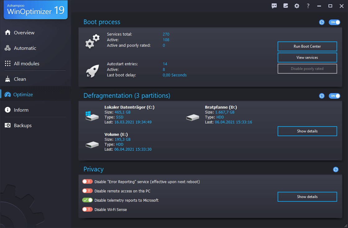 Phần mềm tối ưu hóa win Ashampoo WinOptimizer