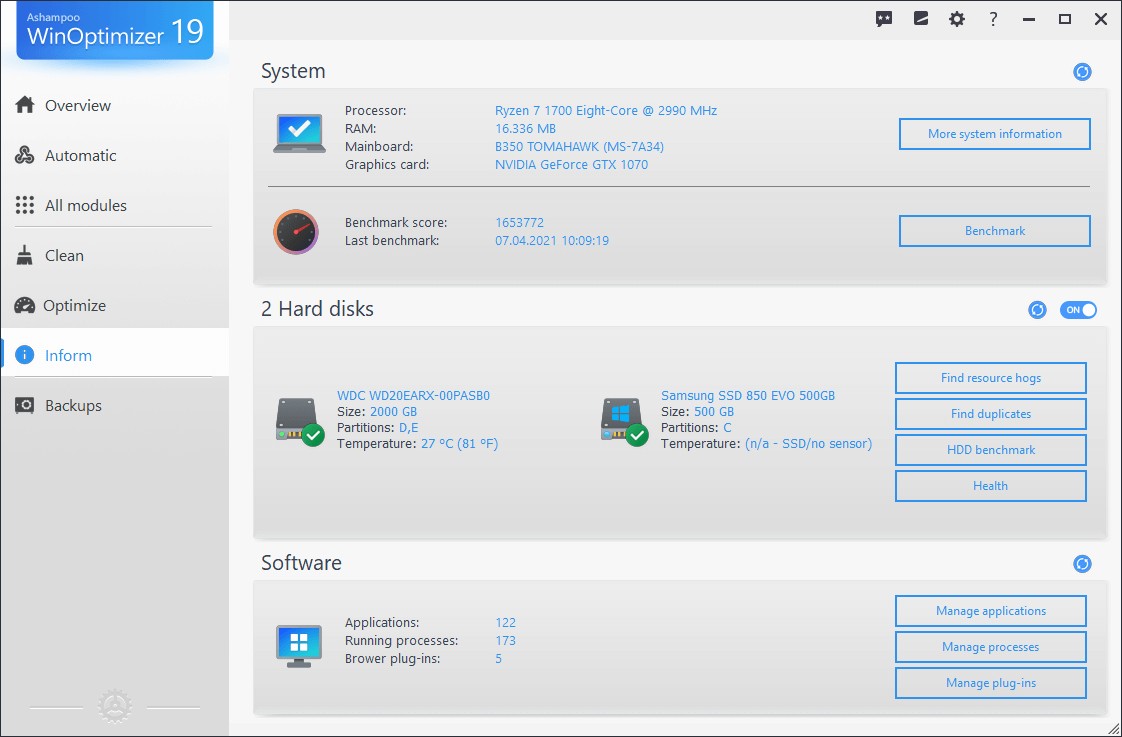 Phần mềm tối ưu hóa WinOptimizer 2019
