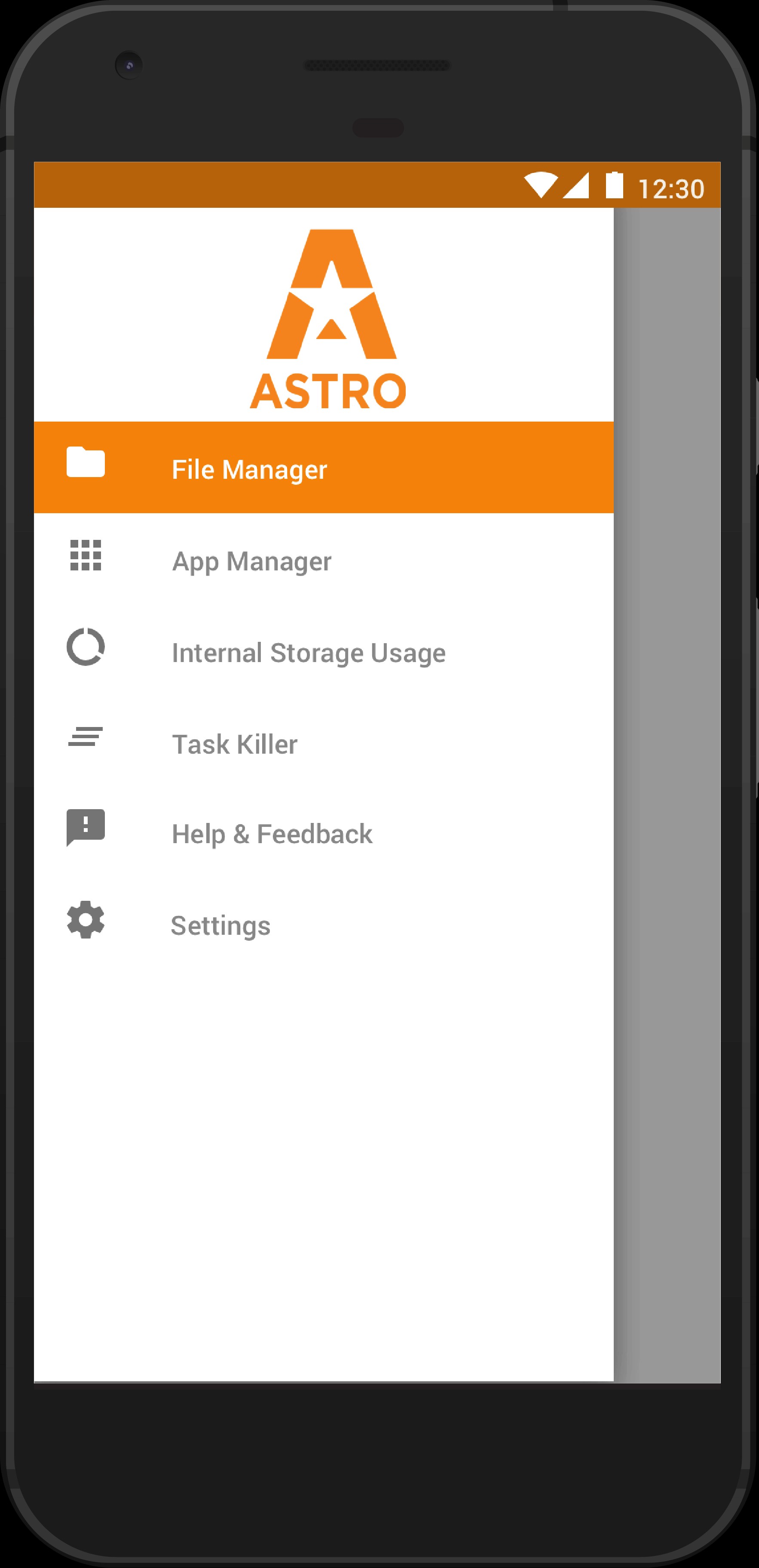 Menu Astro File Manager