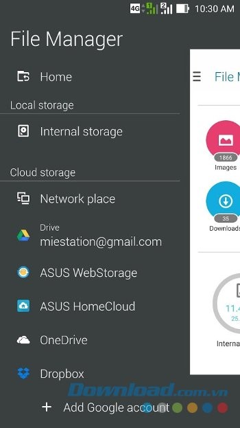 Menu ứng dụng ASUS File Manager