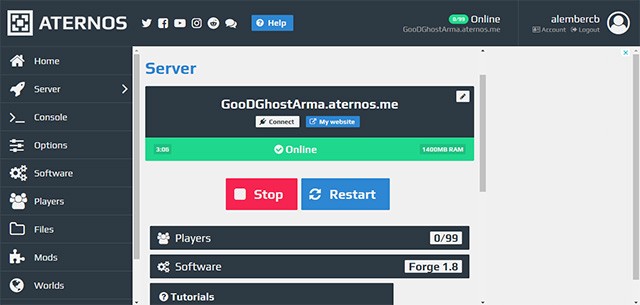 Dễ dàng làm quen với giao diện và các tính năng của Aternos