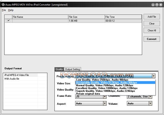 AUAU MPEG MOV AVI to iPod Converter