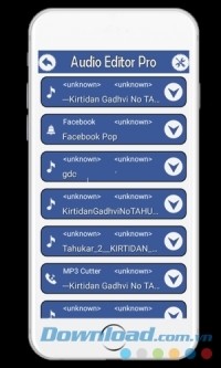 Audio Editor cho Android hiển thị danh sách bài hát