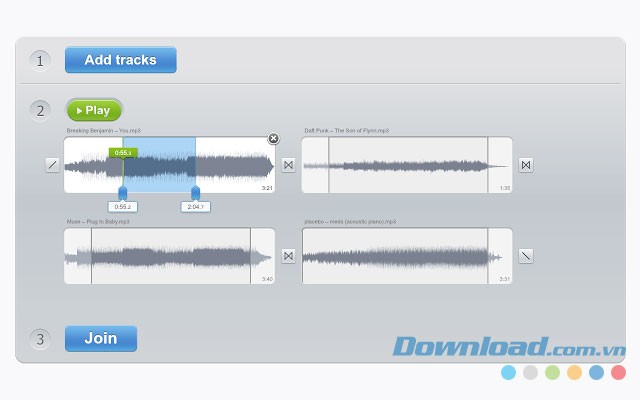 Giao diện chính của ứng dụng web Audio Joiner