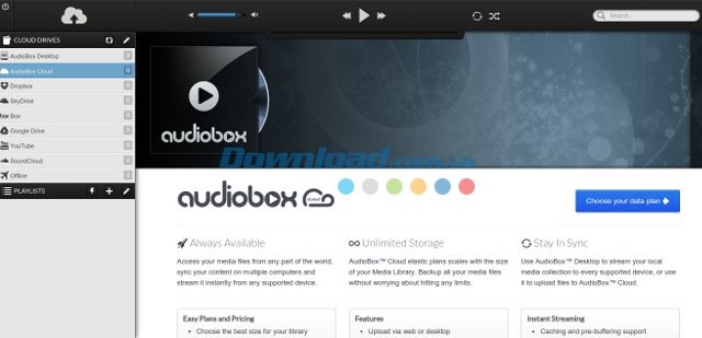 Giao diện dịch vụ AudioBox.fm