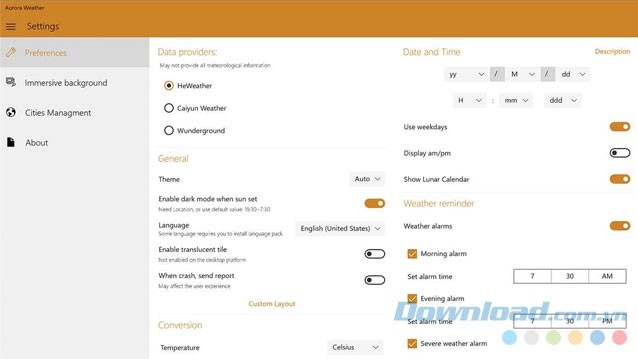 Thiết lập tùy ý