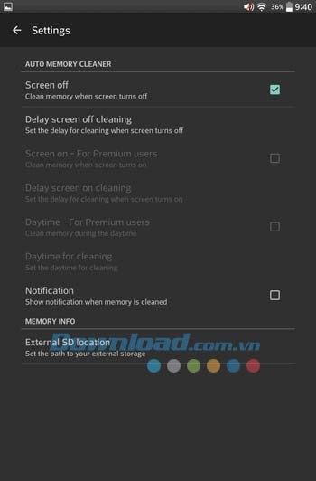 Các thiết lập cơ bản của Auto Memory Cleaner