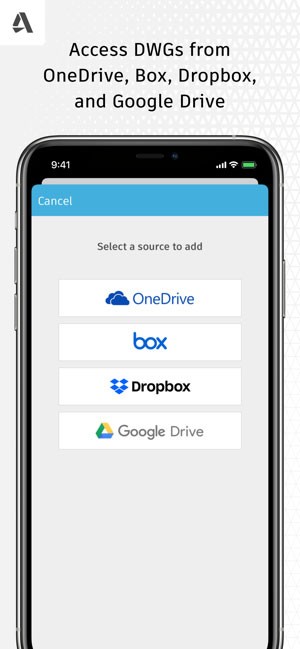 AutoCAD app tương thích với nhiều dịch vụ đám mây