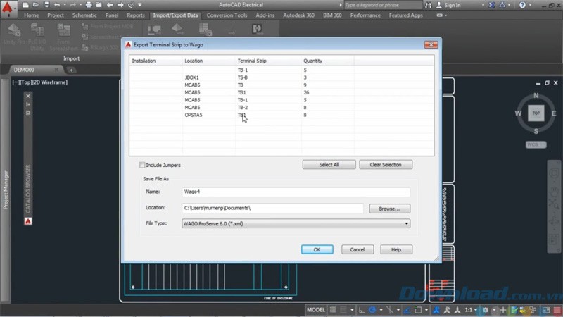 Xuất dải thiết bị đầu cuối sang Wago