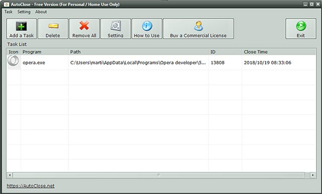 Giao diện chính của Auto Close - phần mềm tắt máy tính tự động