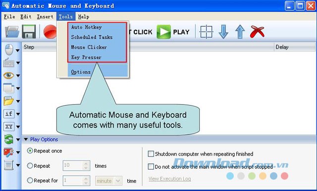 Các công cụ của Automatic Mouse and Keyboard