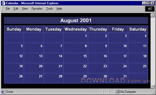 tạo lịch hàng tháng trong HTML một cách dễ dàng