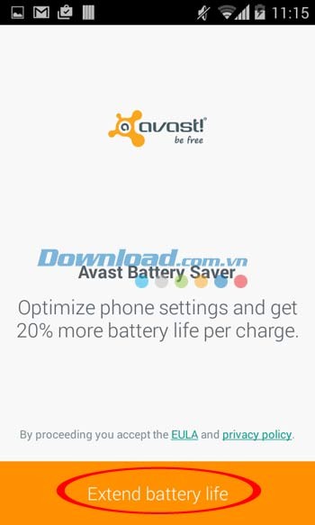 Giao diện khởi động Avast Battery Saver