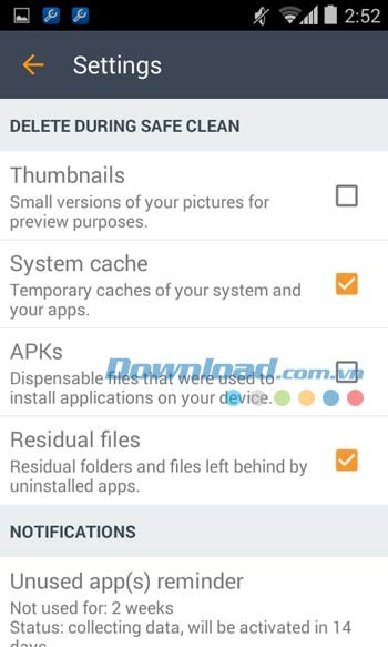 Các cài đặt cơ bản trong Avast Cleanup & Boost