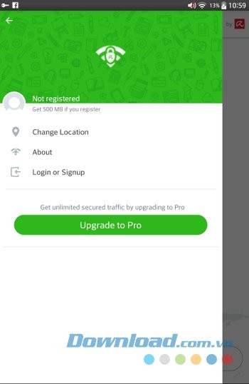 Menu ứng dụng Avira Phantom VPN