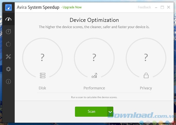 Giao diện chính của Avira System Speedup