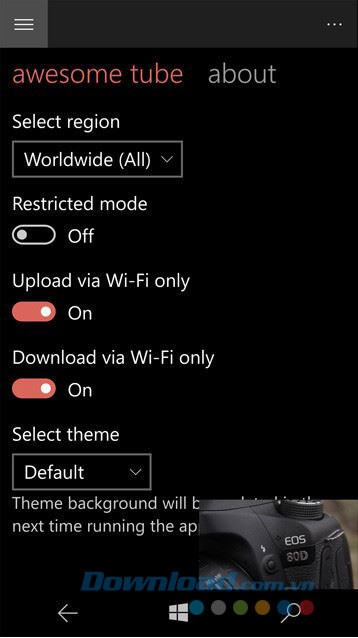Các lựa chọn cài đặt ứng dụng