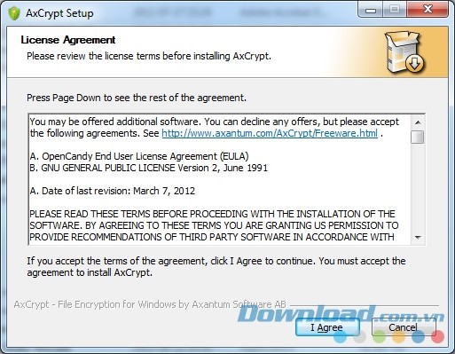Bạn phải đồng ý với các điều khoản của AxCrypt