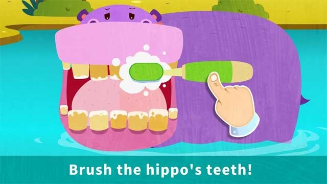 Các bé hãy giúp chú hà mã vệ sinh răng miệng sạch sẽ nhé