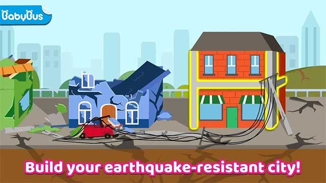 Xây dựng lại thành phố sau động đất trong Baby Panda's Earthquake - Resistant Building