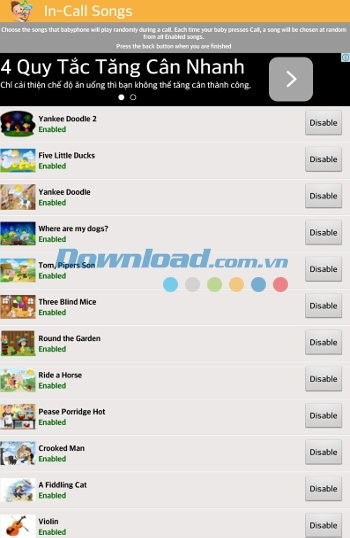 Danh sách các bài hát trong Baby Phone Games