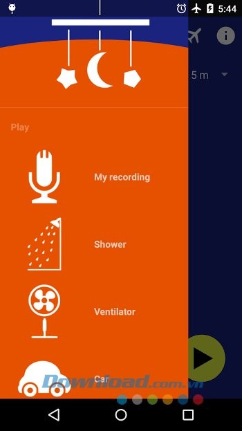 Menu ứng dụng Baby Sleep Instant