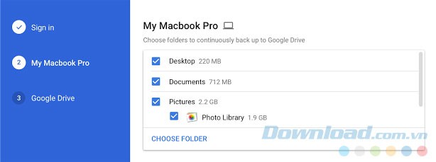 Giao diện Backup and Sync for Mac