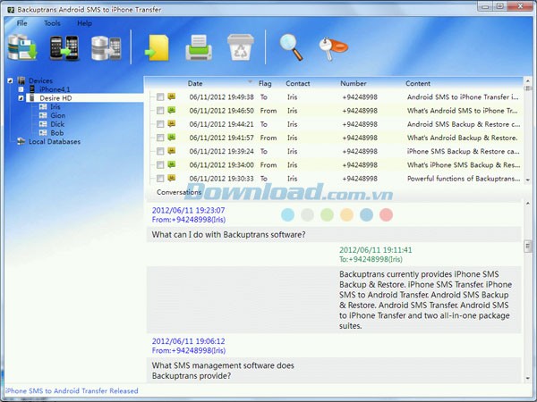 Backuptrans Android SMS to iPhone Transfer
