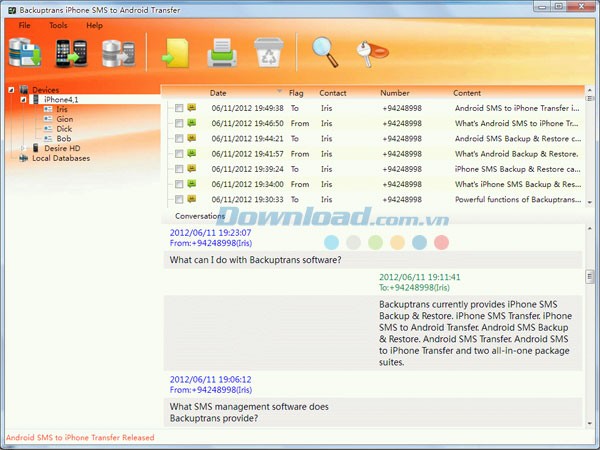 Backuptrans iPhone SMS to Android Transfer