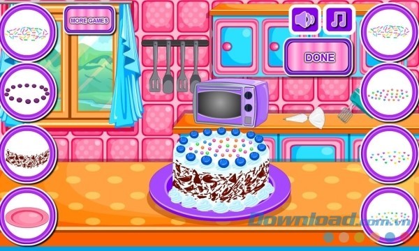 Baking Black Forest Cake cho Android cung cấp nhiều tùy chọn trang trí bánh đẹp mắt