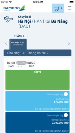 Ứng dụng đặt vé máy bay của Bamboo Airways trên iPhone