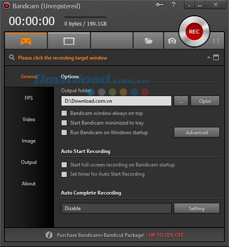 Giao diện của Bandicam