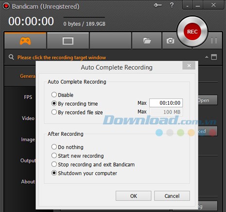 Tùy chọn sau khi quay xong
