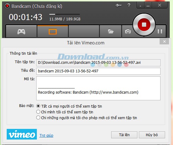Tải video lên Vimeo
