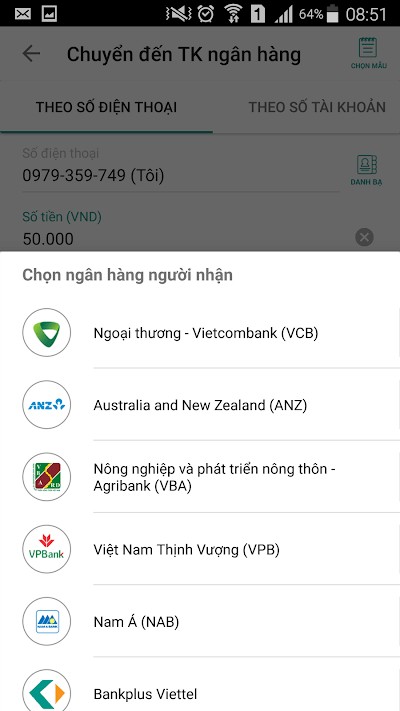 Tính năng chuyển tiền dễ dàng trên BankPlus cho Android