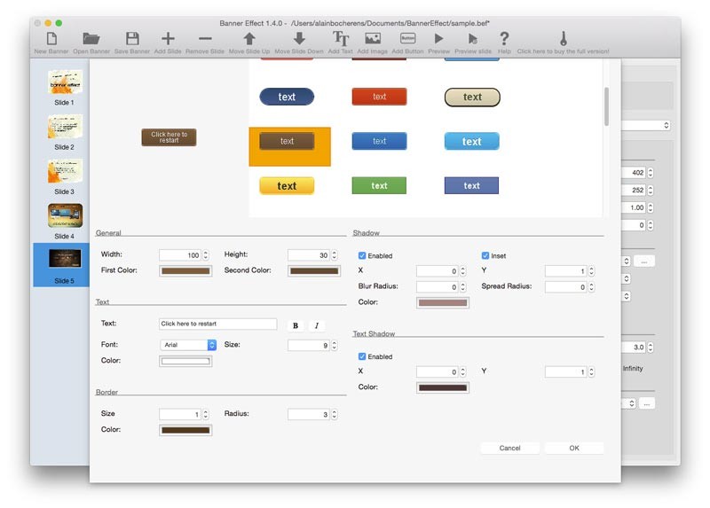 Các kiểu nút bấm mà Banner Effect cũng cấp
