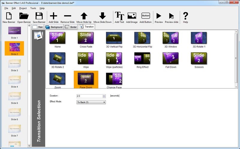 Các hiệu ứng chuyển đổi trên Banner Effect
