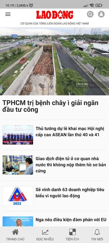 Giao diện chính của Báo Lao Động