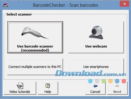 Chọn thiết bị quét với BarcodeChecker