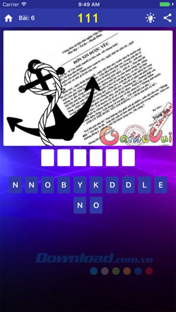 Giao diện game Bắt chữ GameVui cho iOS