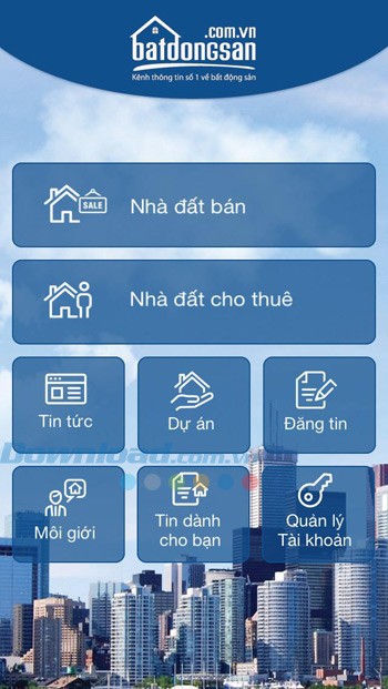 Giao diện chính của ứng dụng Bất động sản cho iOS