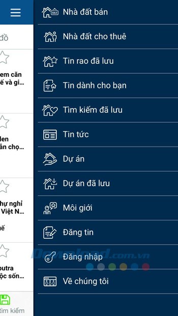 Danh mục chính trong ứng dụng Bất động sản cho iOS