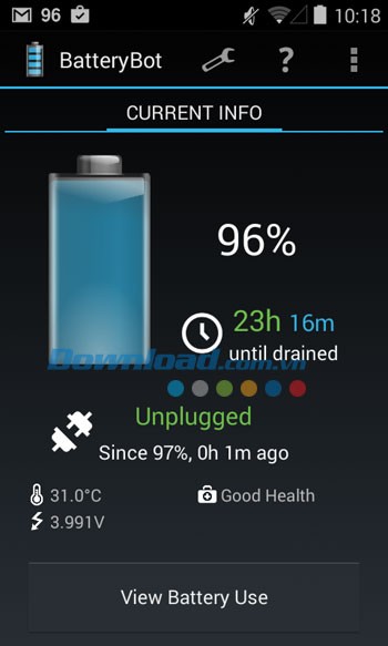 Giao diện của BatteryBot Battery Indicator