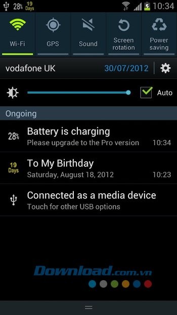 Các thông báo về tình trạng pin