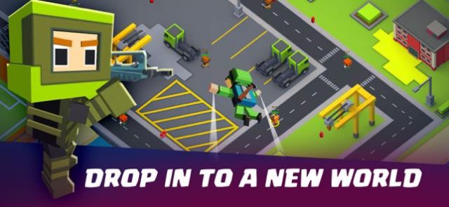 Chiến đấu trong thế giới hình khối giống Minecraft trong game Battle Shooting Hero