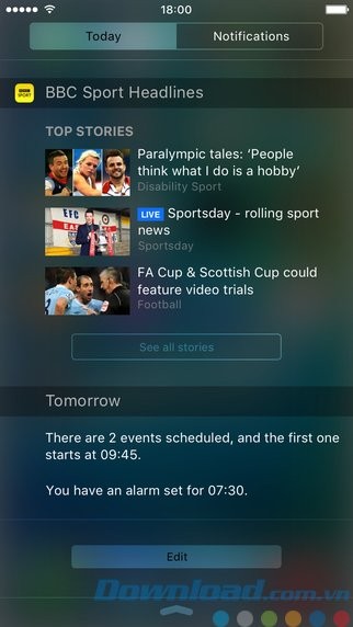 Cập nhật tin trên Today Widget