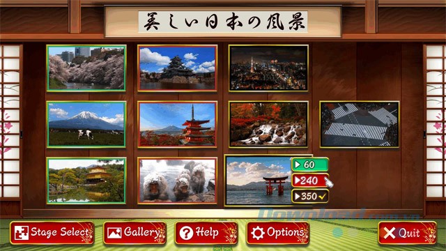 Lựa chọn bài chơi có cảnh đẹp về Nhật Bản trong game ghép hình trí tuệ Beautiful Japanese Scenery - Animated Jigsaws cho máy tính