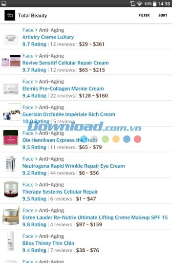 Beauty Product Reviews cho Android gồm hơn 70.000 loại sản phẩm khác nhau